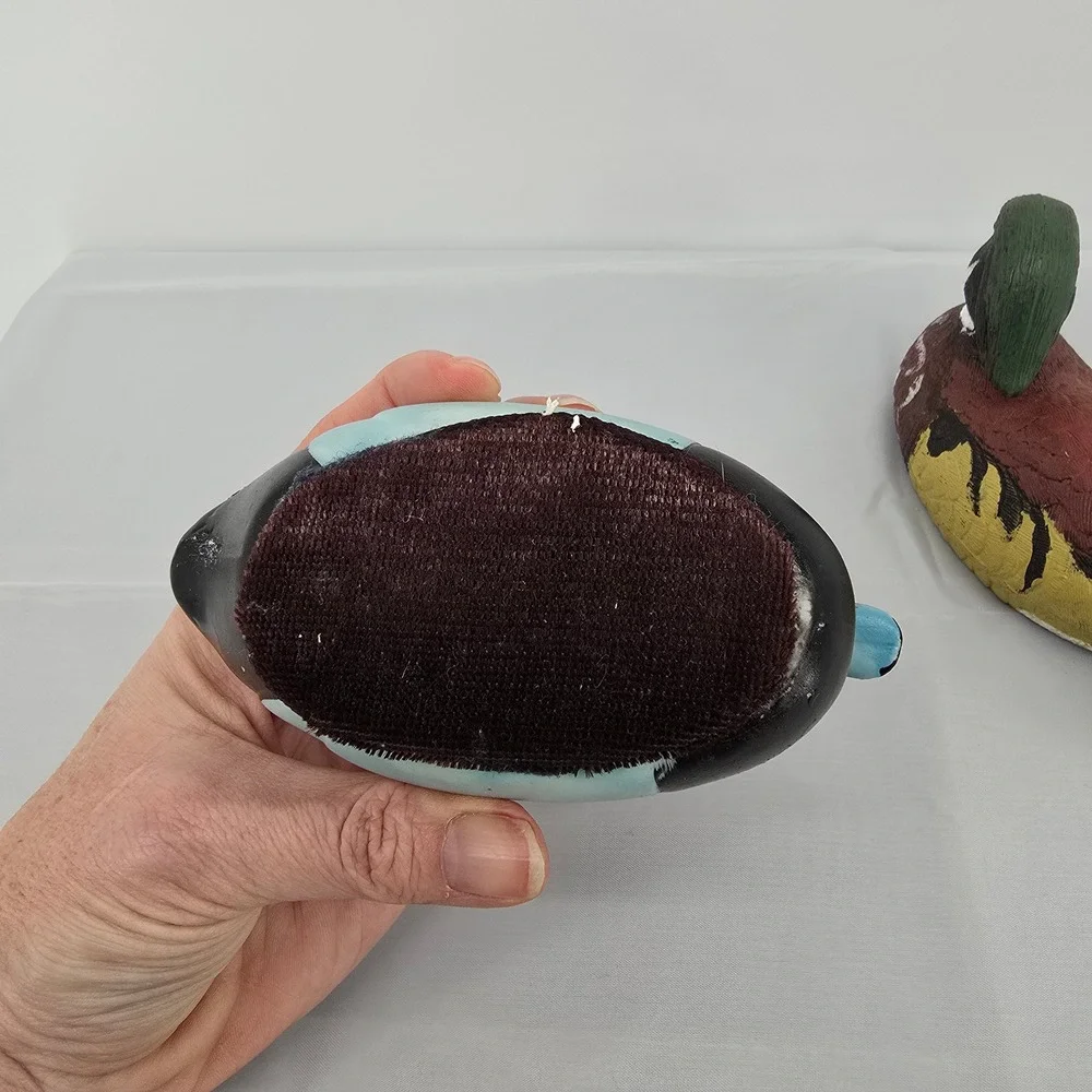 Vintage Hand Painted Duck Decoy Figurines Redhead and Wood Duck‎ Set of 2